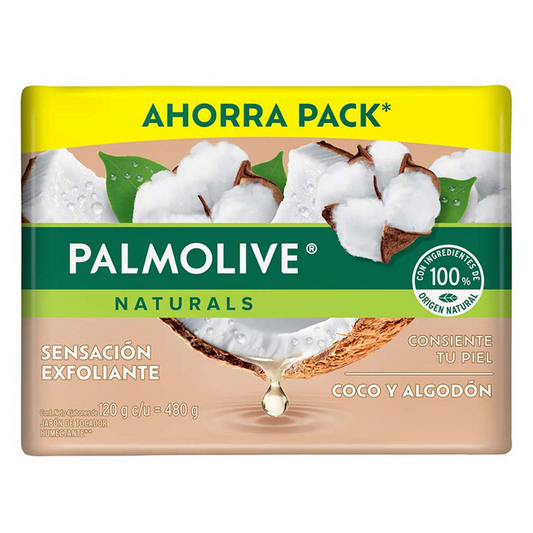 Jabón de Tocador Palmolive Naturals Coco y Algodón Sensación Exfoliante 4x120g