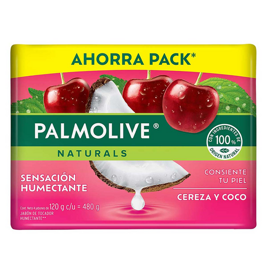 Jabón de Tocador Palmolive Naturals Cereza y Coco Sensación Humectante 4x120g